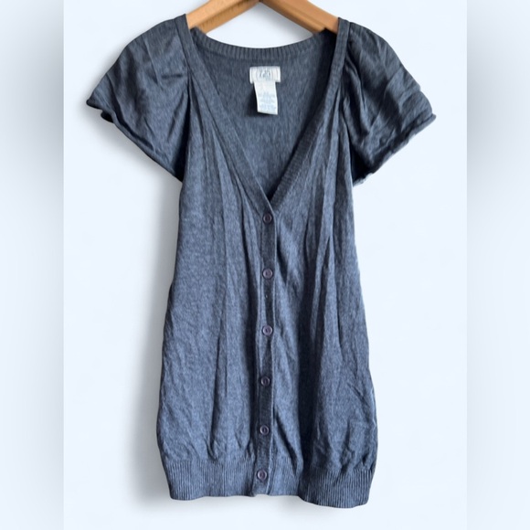 Vintage 725 Originals Womens Charcoal Cozy Core Coquette Ruffled Sleeve Cardigan - Picture 8 of 11